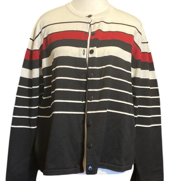Dressbarn Cream red and black Cardigan with Black Buttons - Picture 1 of 7